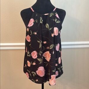 Floral Black and Pink Women's sleeveless pleated blouse Top XS
